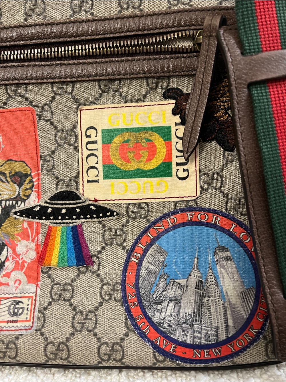 Gucci GG Soft Supreme Monogram Courrier Web Messenger Bag Beige Acero Multicolor - Picture 5 of 9